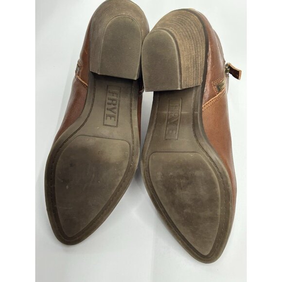 Frye Judith Double Zip Leather Ankle Boots Heel Booties Cognac Brown 7M Women’s - Picture 9 of 9